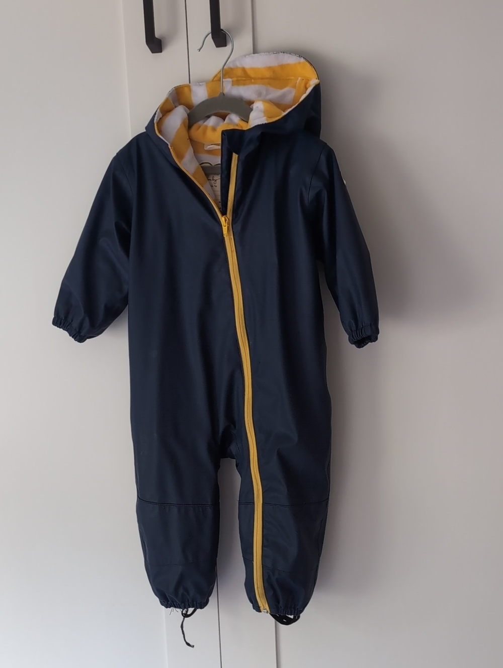 Hatley Navy and Yellow Hooded Kids One-Piece Rain Suit